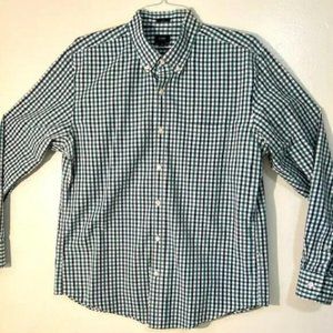 "J-Crew" Size "XL" Gingham Classic Long Sleeve Shirt - Navy/Green/White 77388NGW